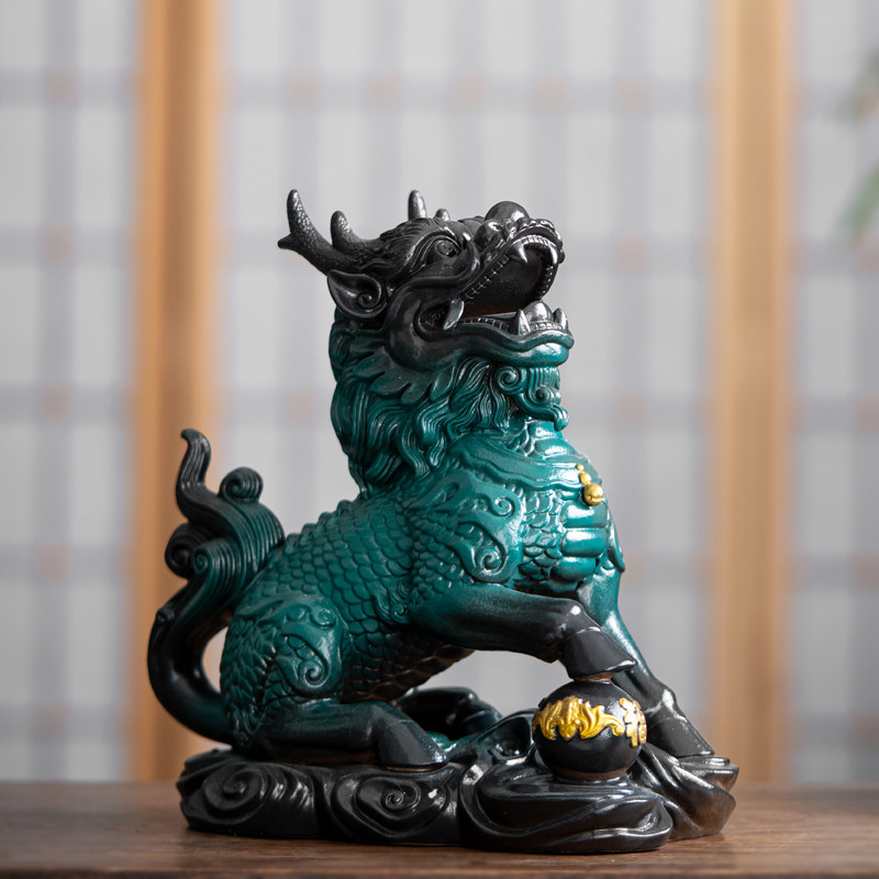 陶瓷麒麟摆件一对大号招财镇宅客厅玄关装饰办公室工艺品开业送礼