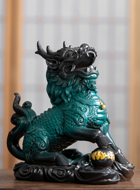 陶瓷麒麟摆件一对大号招财镇宅客厅玄关装饰办公室工艺品开业送礼