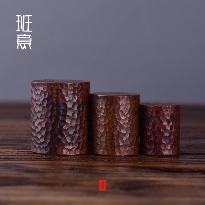 手工紫铜实心锤目纹盖置 紫砂壶盖碗铜盖托 锤纹 铜器茶具茶道配