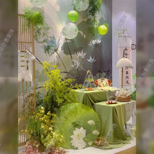 新中式绸布伞幼儿园春夏中国风环创布置店铺古风场景拍照道具伞