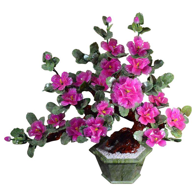 玉石雕刻牡丹花摆件客厅酒柜茶几装饰品办公室家居创意大工艺品