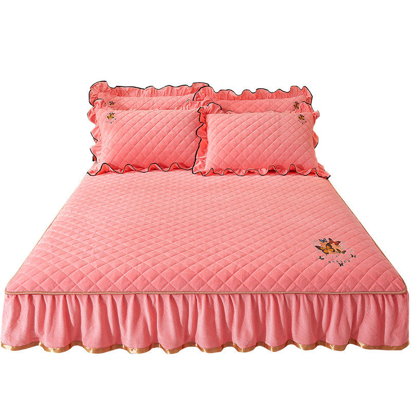 冬天保暖夹棉床笠带裙边单件加厚水晶绒全包床围裙保护套加绒床罩