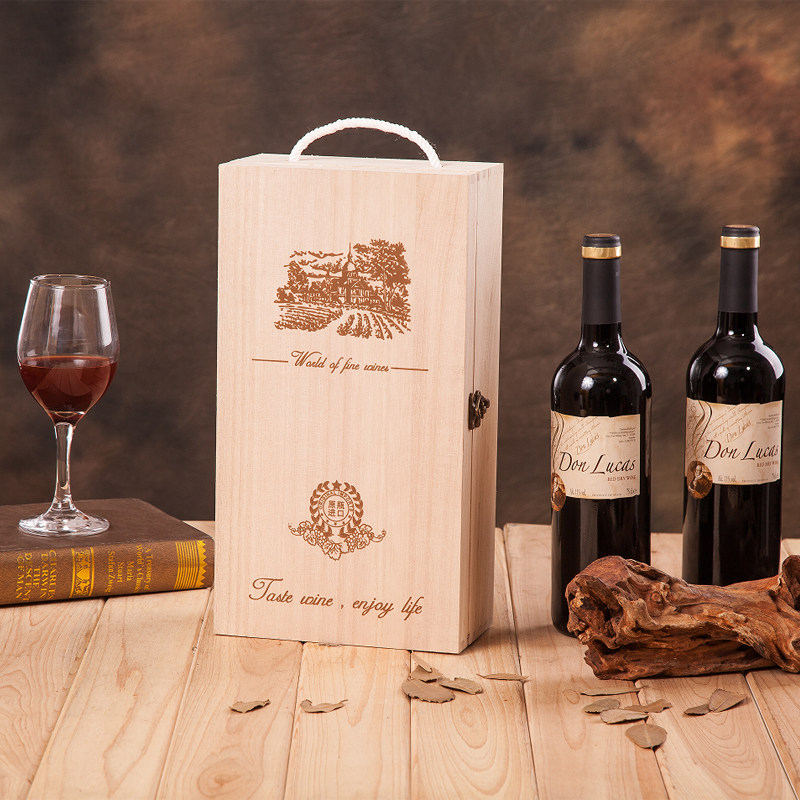 定做红酒木盒高档松木葡萄酒礼盒木质红酒包装盒双支通用酒盒子2