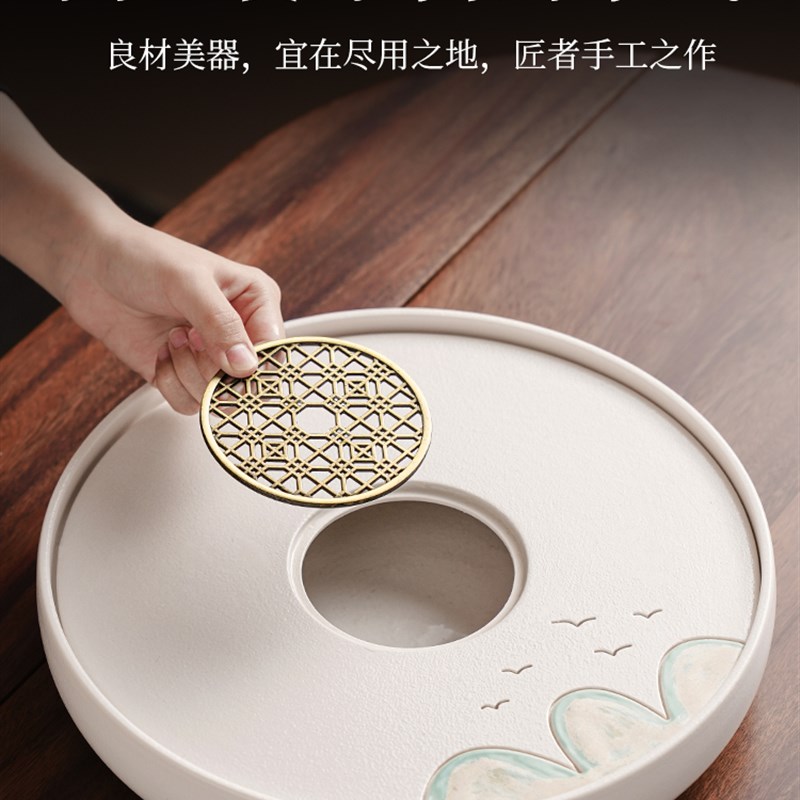 2025新款茶盘家用茶海沥水盘陶瓷圆形储水盘办公干泡茶台茶具托盘