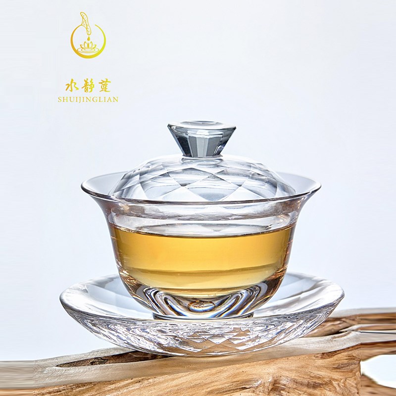 水晶玻璃盖碗泡茶杯高档三才盖碗家用男士女士功夫茶具泡茶碗茶盖