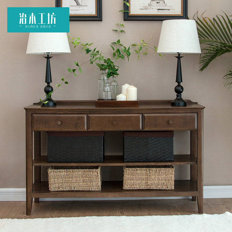 治木工坊纯实木酒架美式简约胡桃色客厅角厨柜餐厅边柜置物厅架