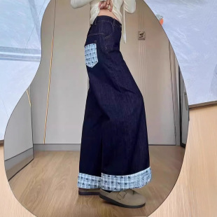 美式 宽松直筒拖地裤 复古蝴蝶结水洗牛仔裤 新款 ins 女2026夏季 大码