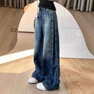 复古直筒牛仔裤 胖mm高腰松弛感阔腿拖地裤 女2026夏季 大码 新款 美式
