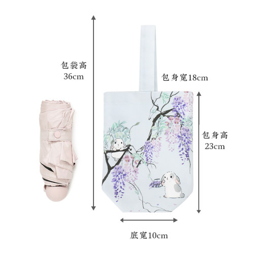 彩衣堂国风兔子手提包手拎遛弯包女便携水壶水杯雨伞收纳袋可爱AC