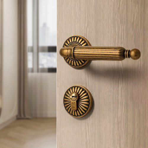 法式卧室门锁室内房间复古门把手古铜色仿古木门锁磁吸静音房门锁