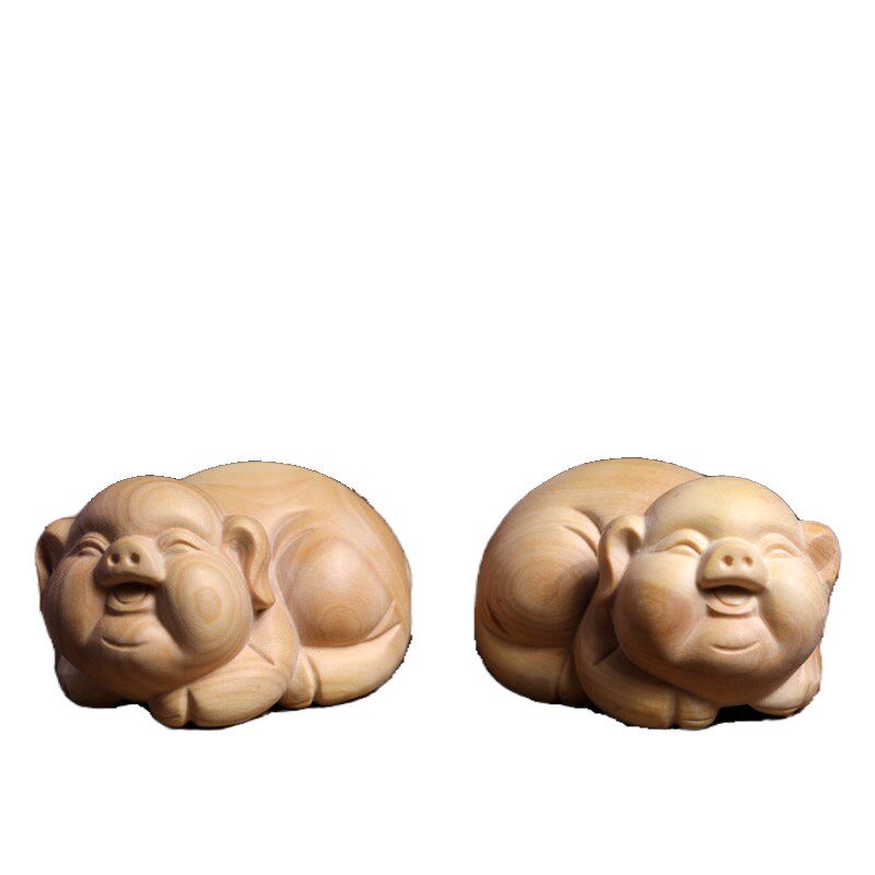 天然小叶黄杨木福气猪生肖猪可爱猪木雕手把件转运文玩送礼小摆件