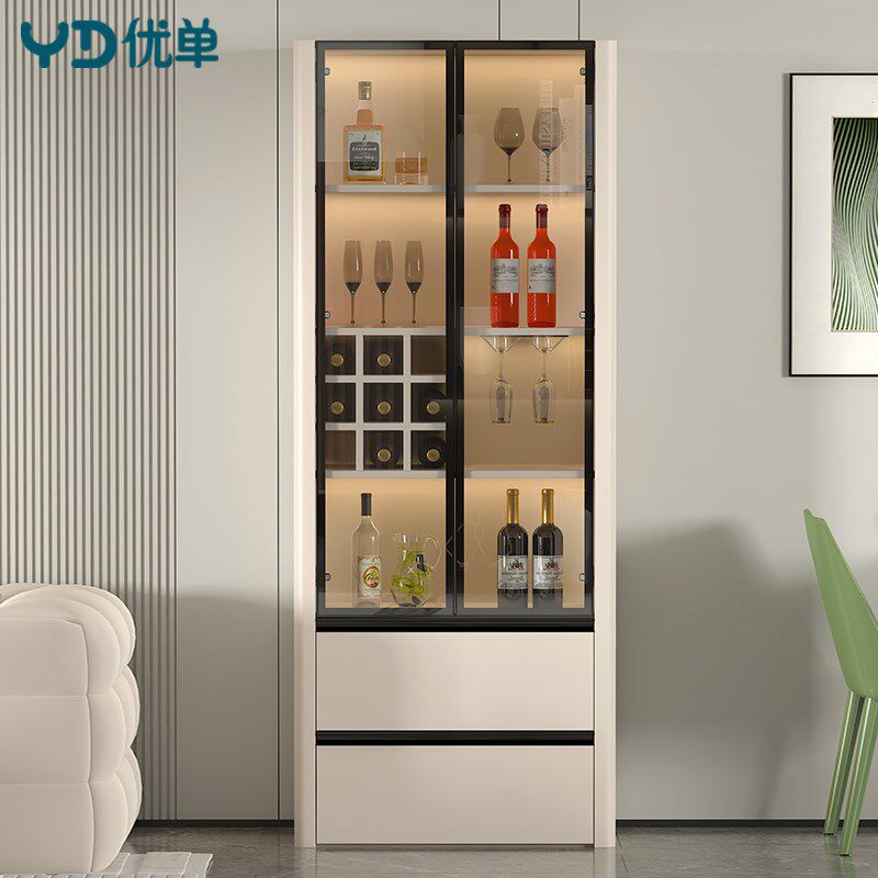玻璃门酒柜客厅靠墙展示柜沙发边收纳柜家用多功能柜子定制S35