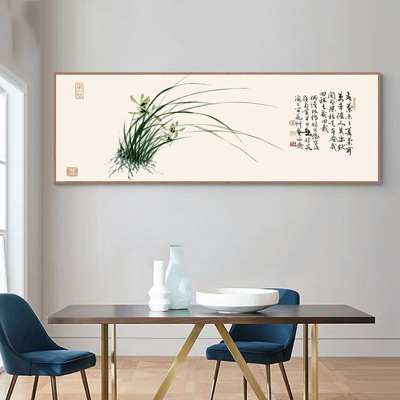 新款卧室床头装饰画新中式风格书房兰花淡雅壁画茶室背景墙面画