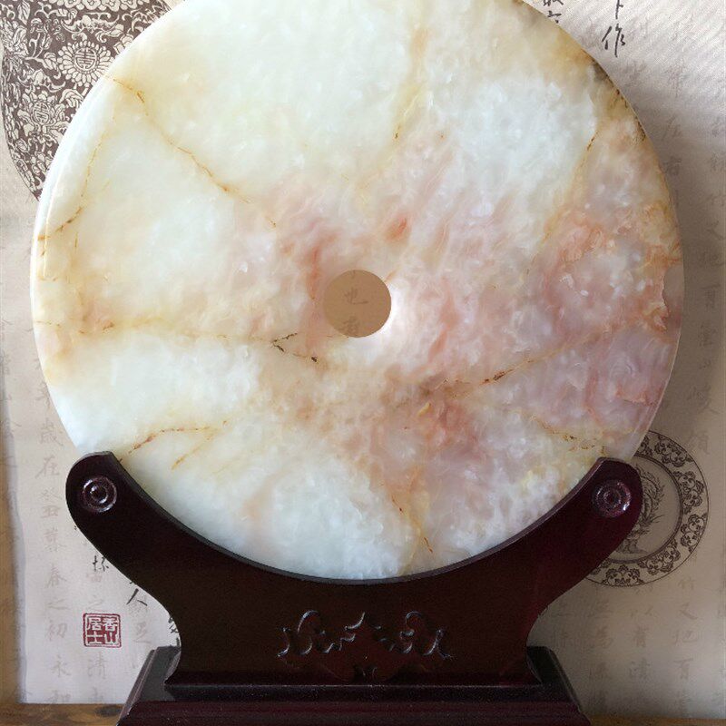 精品红花冰玉和氏璧摆件天然玉石平安扣家居装饰摆设玄关乔迁39cm