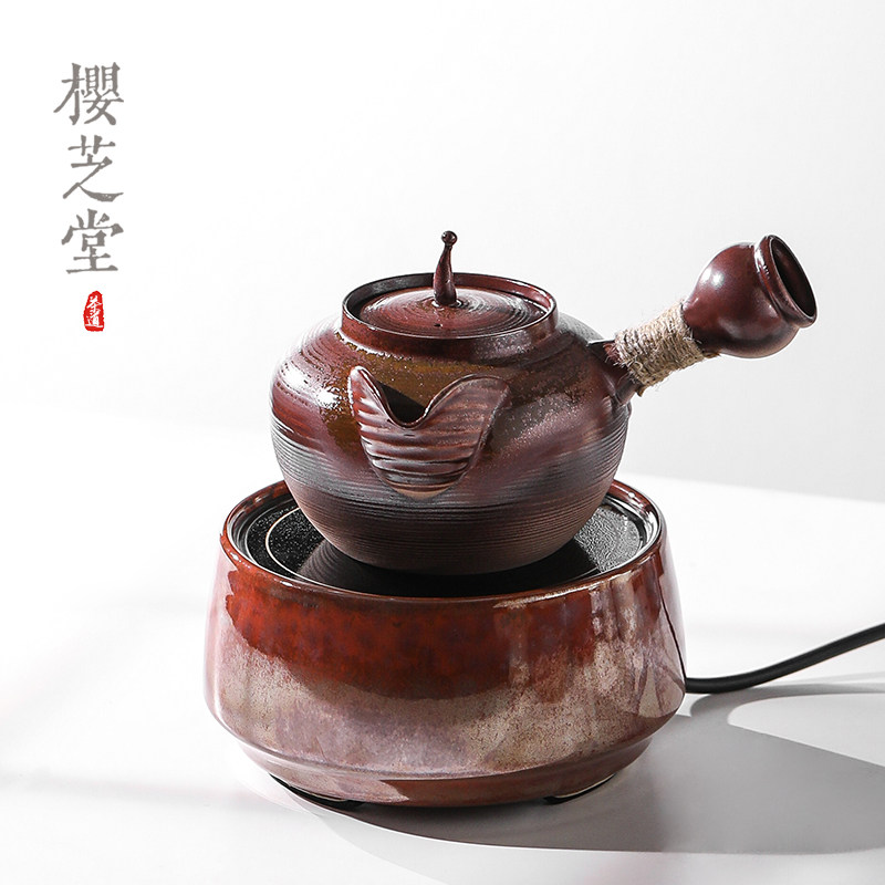 窑变罐罐煮茶器 手作煮茶壶带盖侧把壶 老式陶瓷煮茶炉烤茶电陶炉