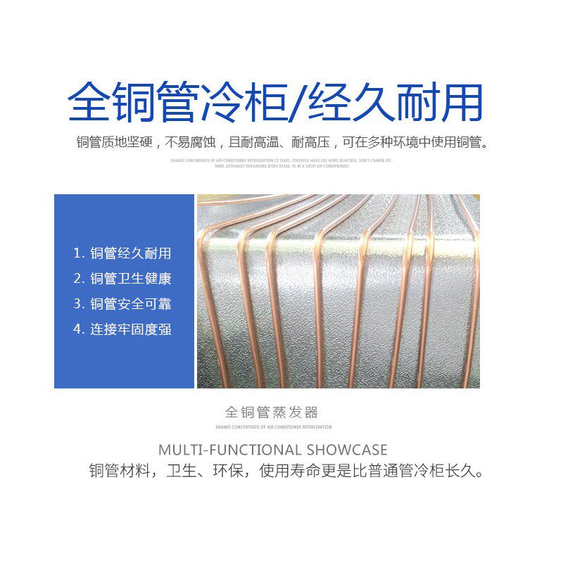 中雪水柜商用卧式冷柜双门玻璃门冰柜保鲜冰箱铜管展示柜冷藏装水