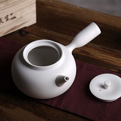 侧把壶煮茶壶日式手工白泥壶砂铫粗陶壶功夫电陶炉烧水壶炭炉茶壶
