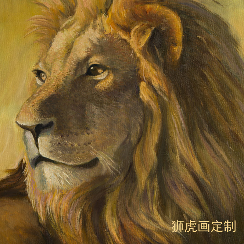 照片肖像油画纯手绘动物宠物画狮子老虎创意礼品 大尺寸玄关订制
