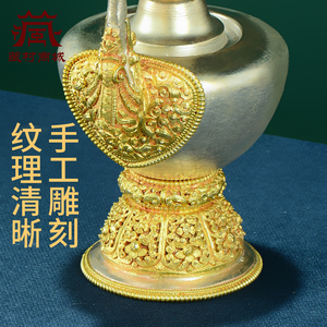 尼泊尔手工贲巴壶鎏金鎏银奔巴壶八吉祥雕花净水瓶家用文巴壶摆件