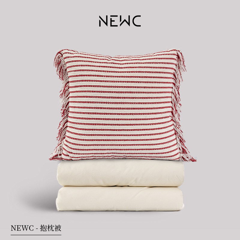 新宸优品 家用红色流苏纯棉抱枕被子两用客厅沙发加厚折叠空调被
