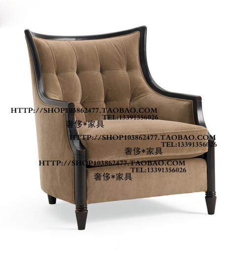西班牙殖民风格实木纽扣布艺单人位沙发椅洽谈椅老虎椅样板房家具