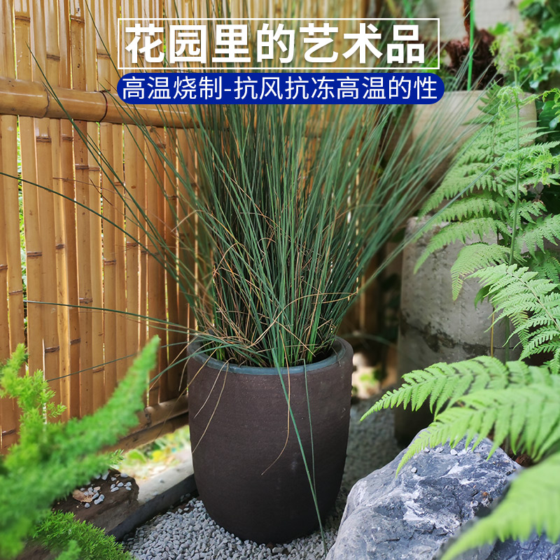 圆形大号花钵紫砂花盆加厚粗陶透气陶罐花瓶户外庭院景观摆件陶器