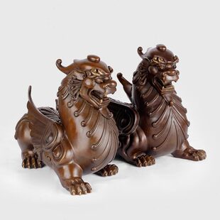 纯黄铜貔貅工艺品摆件铜貔貅家居饰品铜貔貅一对办公室装 饰品貔貅