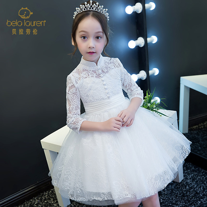 儿童礼服公主裙女童蓬蓬纱白色洋气小女孩花童生日主持人演出服夏