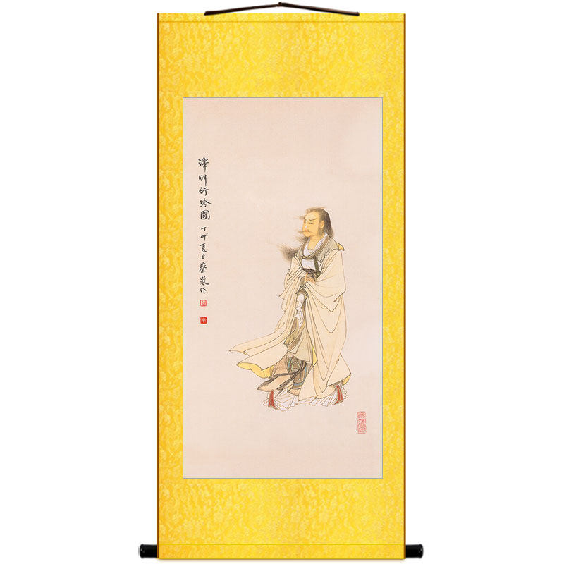 李白饮酒赋诗图 屈原历史人物复古装饰画 绢布卷轴挂画可来图定制