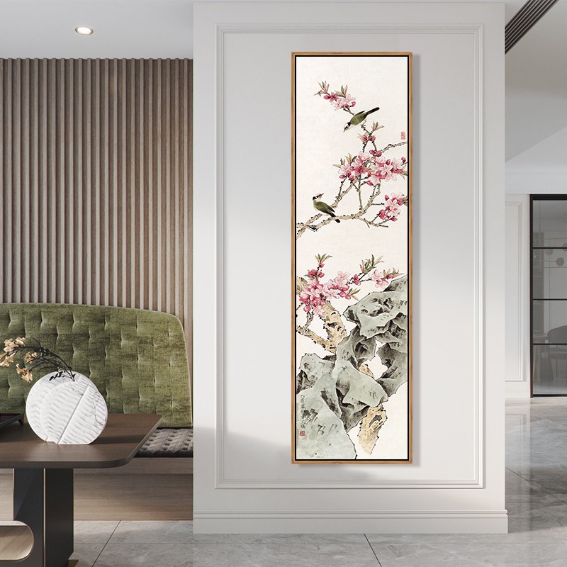 花鸟挂画荷花梅花国画禅意画四条屏客厅装饰画饭店包间壁画窄长竖