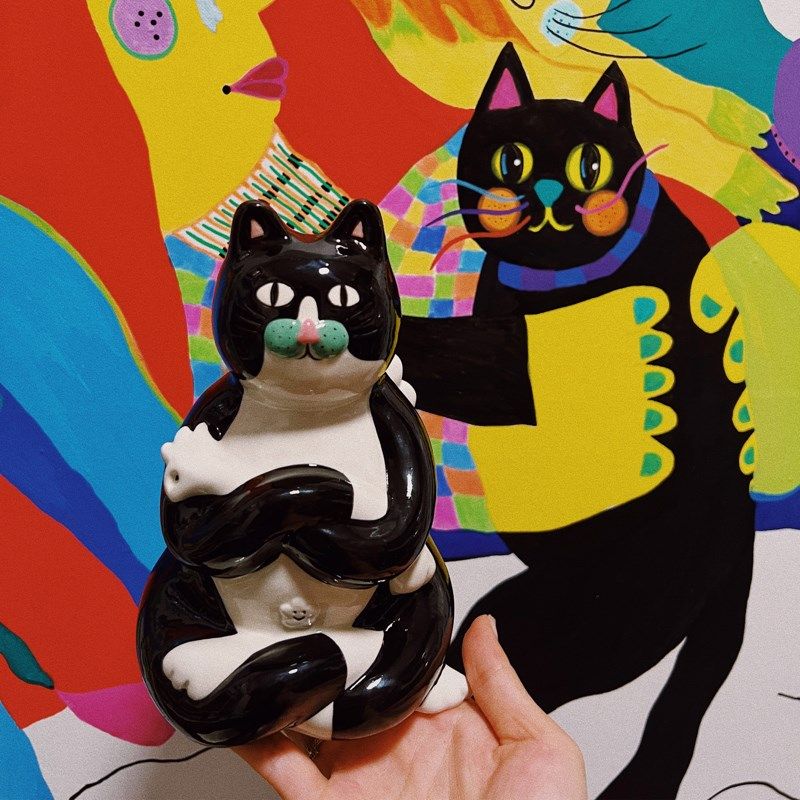 有蒂棵棵小富贵花瓶奶牛猫咪陶瓷摆件客厅餐桌花瓶桌面生日礼物