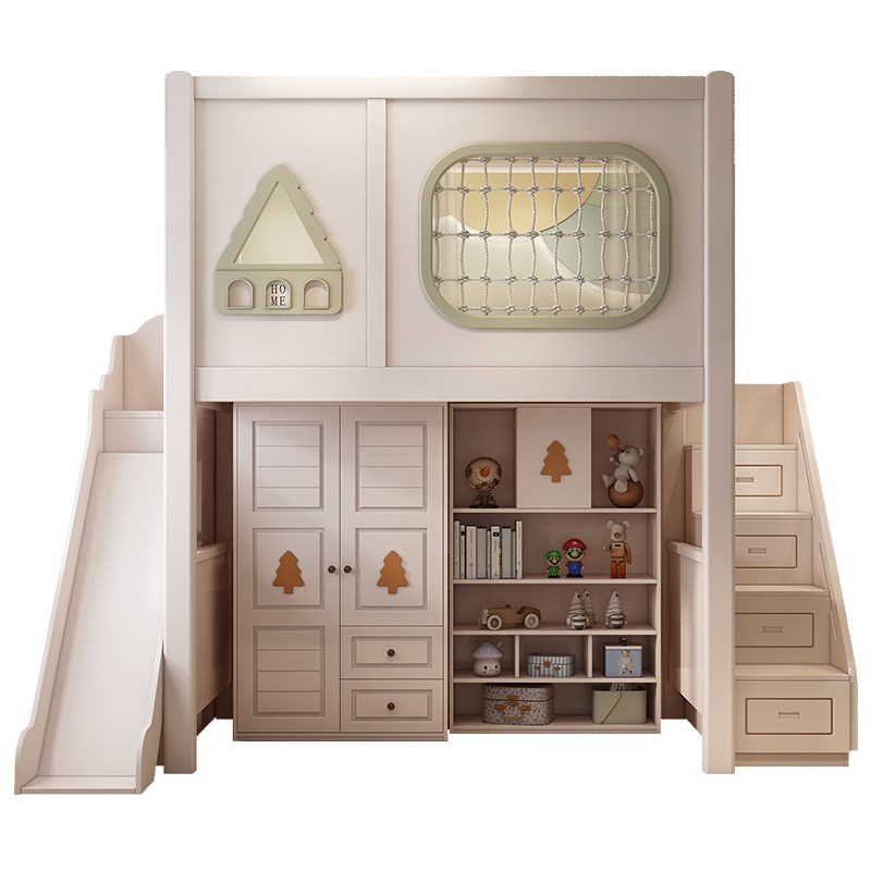 儿童上床下书桌高低床带书桌衣柜一体床组合式交错式上下铺