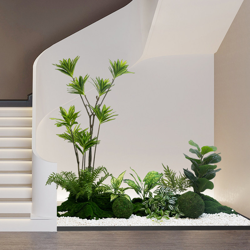 仿真植物造景室内仿生绿植景观造景装饰楼梯下假树仿真树盆栽大型