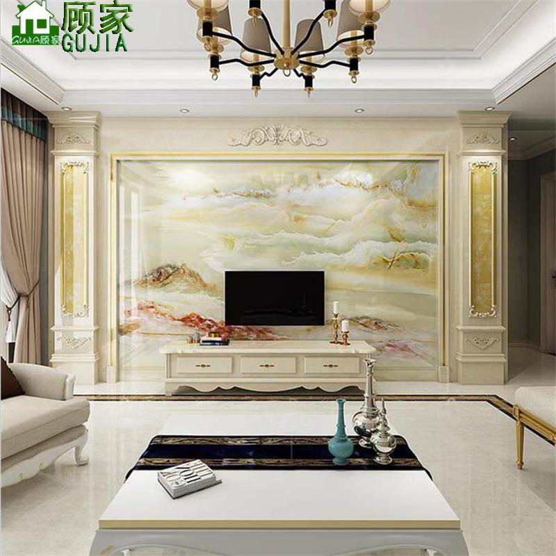 别墅大理石电视背景墙岩板瓷砖客厅欧式石材罗马柱造型装饰影视墙