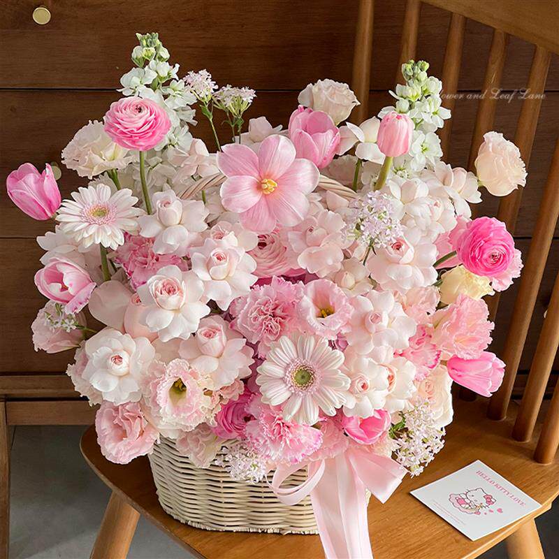 浪漫ins花篮康乃馨玫瑰混搭花束成品仿真花母亲节花束送妈妈长辈