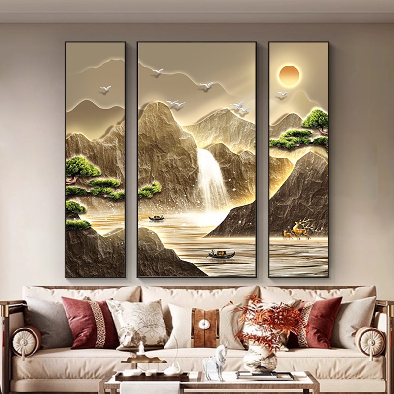 中堂画客厅流水生财挂画新中式农村堂屋大气山水装饰画聚宝盆壁画