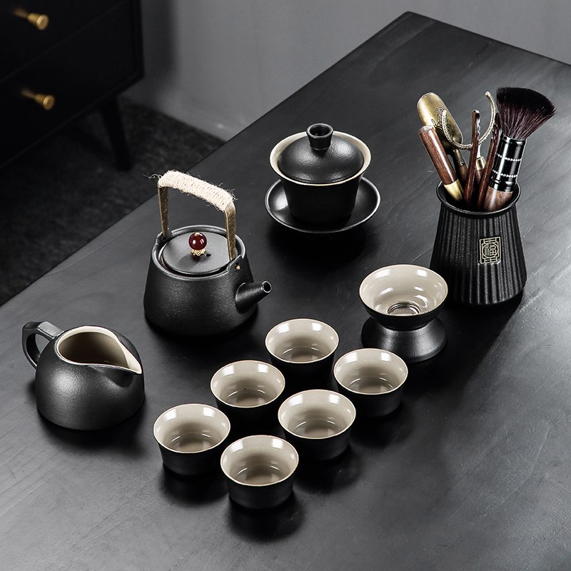 黑陶功夫茶具套装2023新款家用客厅陶瓷茶壶茶杯茶盘轻奢高档中式