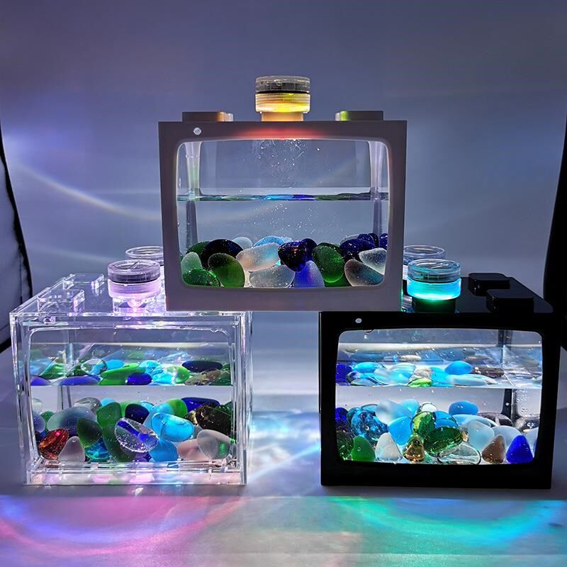 小鱼缸水母创意生态缸微景观斗鱼缸热带鱼水族箱带led灯生态瓶