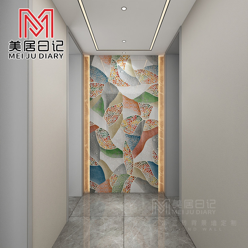 复古抽象叶子大理石岩板纹理玄关瓷砖画背景墙过道走廊壁画墙砖