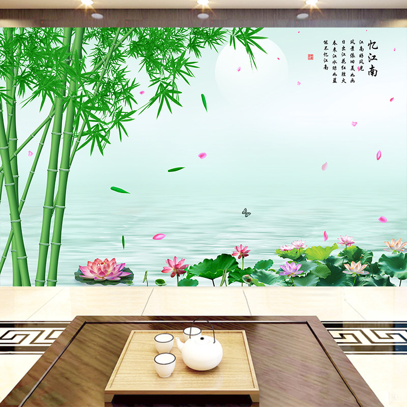 忆江南3d中式徽派山水风景墙壁贴沙发电视背景墙壁纸画客厅8d墙布