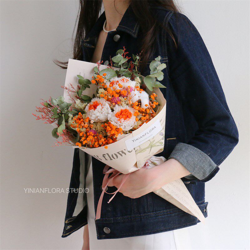 永生花康乃馨满天星勿忘我棉花干花母亲节520礼物送妈妈长辈花束
