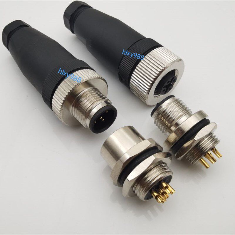 M12航空插头编码器母头带屏蔽连接器4芯5芯8芯传感器插头电源公头