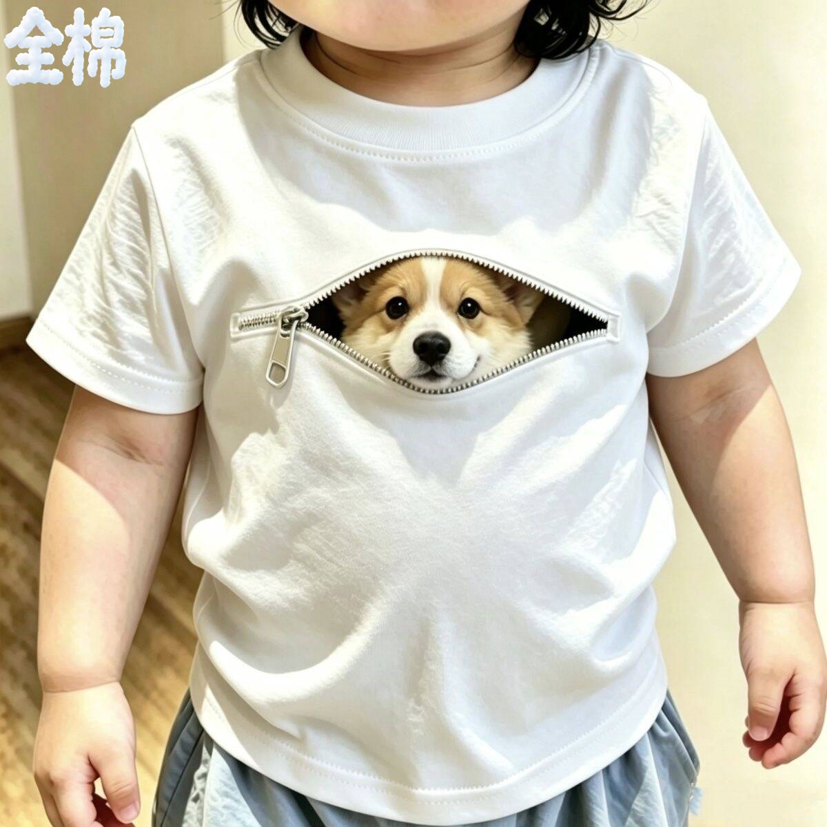 3D立体印花纯棉男女童短袖T恤图片