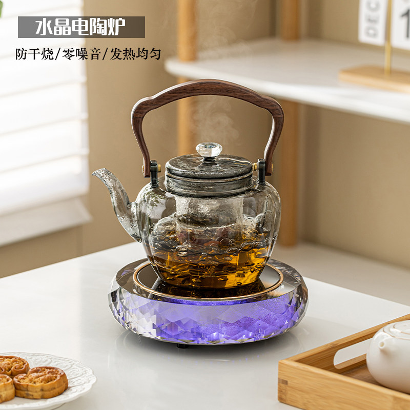 高端新款水晶电陶炉家用小型静音围炉煮茶炉玻璃茶壶套装养生泡茶