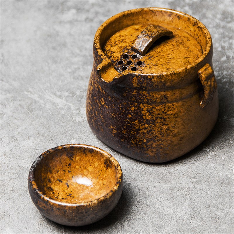 手工粗陶手抓壶日式茶壶普洱茶泡茶器仿古陶瓷茶具家用带过滤宝瓶