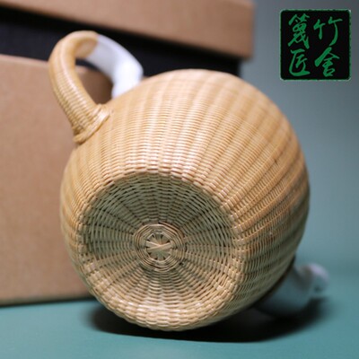 瓷胎竹编功夫茶具套装一壶二杯白瓷快客杯匠人竹丝扣瓷茶具礼品