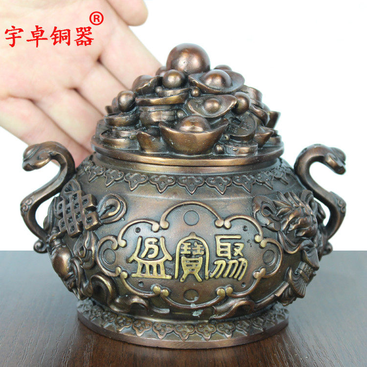 宇卓铜器 纯铜聚宝盆可开盖聚宝盆工艺品摆件黄铜聚宝盆