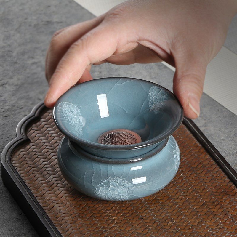 青瓷哥窑冰裂纹茶漏陶瓷茶滤组合功夫茶具茶道配件滤茶器茶叶过滤