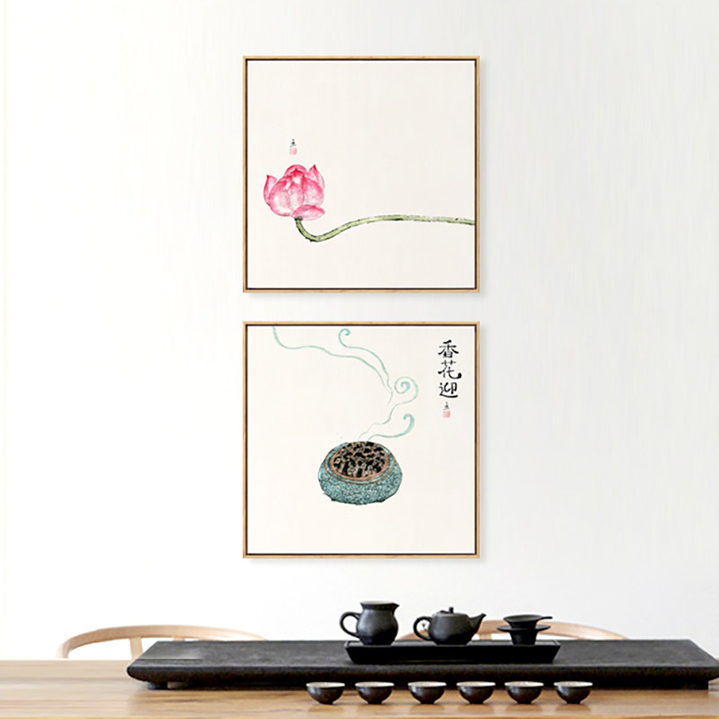 水墨宣言 茶室茶社背景墙装饰画新中式禅意荷花挂画客厅玄关壁画