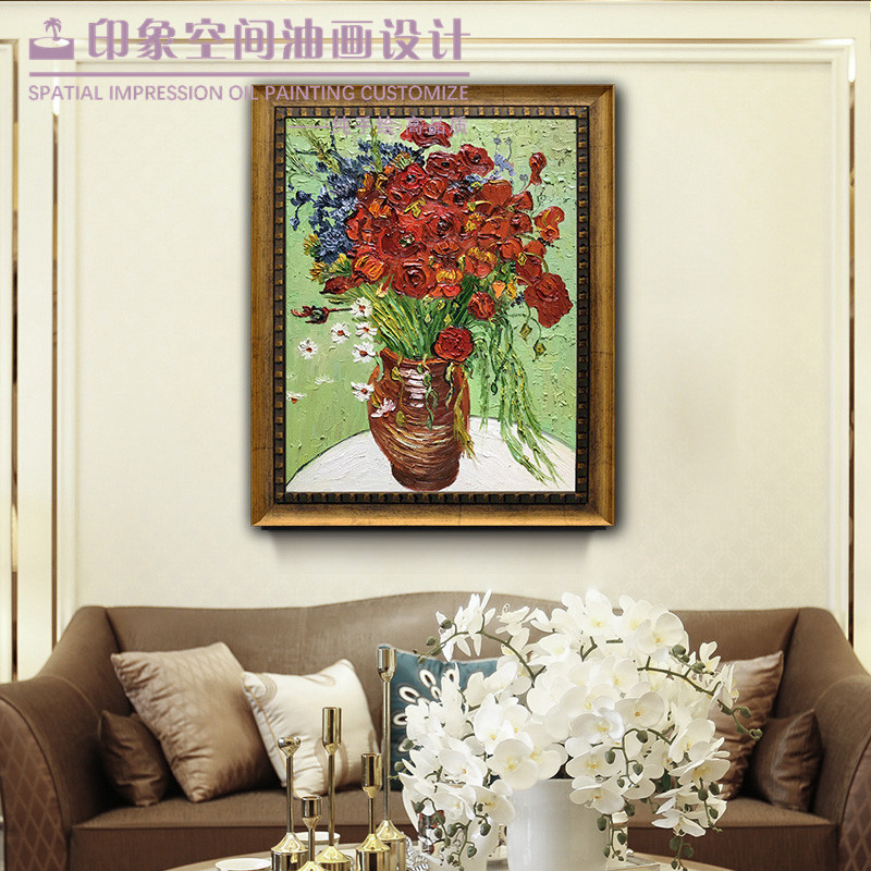 梵高名画纯手绘油画欧式美式客厅装饰画玄关过道古典向日葵油画